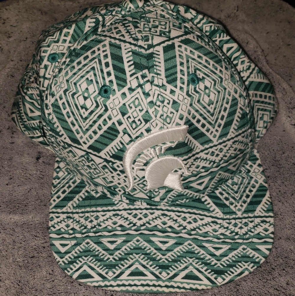 Michigan state white and green aztec snap back hat